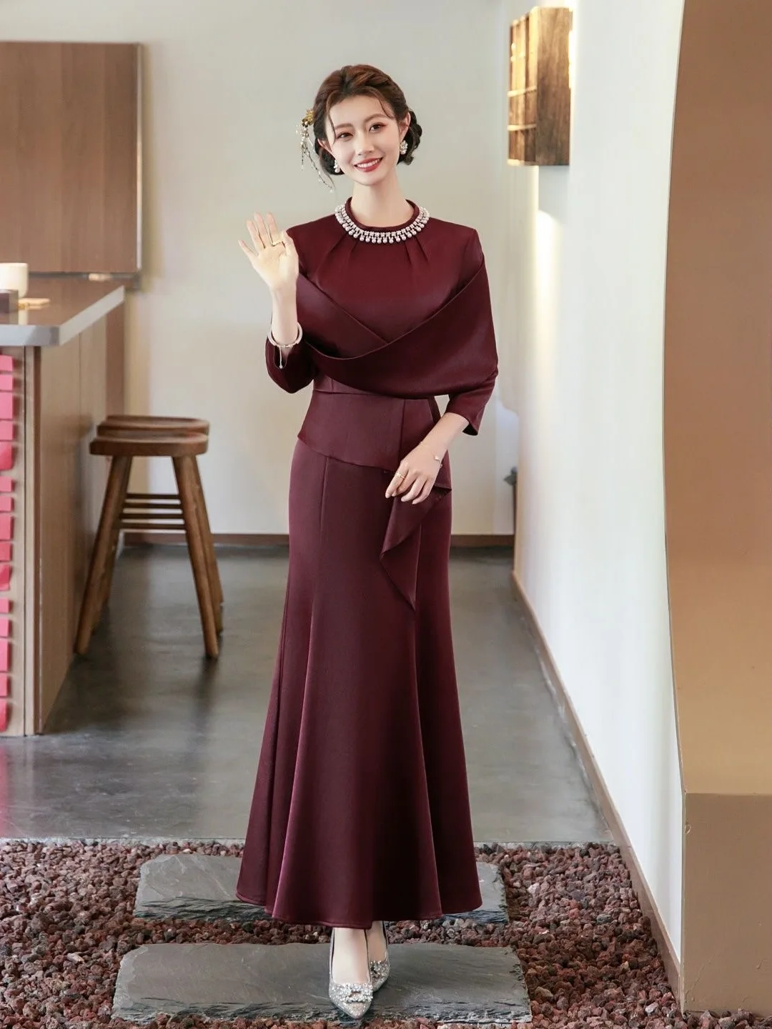 

Элегантное длинное вечернее платье для гостей на свадьбу, для матерей невесты, для свадебного банкета, церемонии тостов, ципао