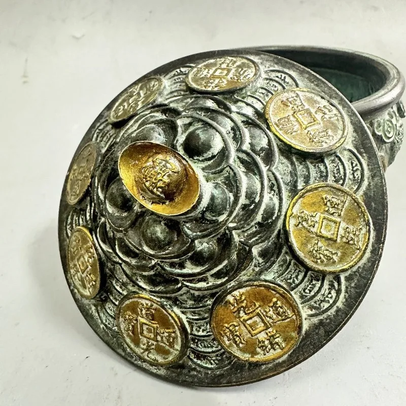 Large small golden toad copper treasure bowls with lids, used attracting wealth and prosperity, suitable for decorating