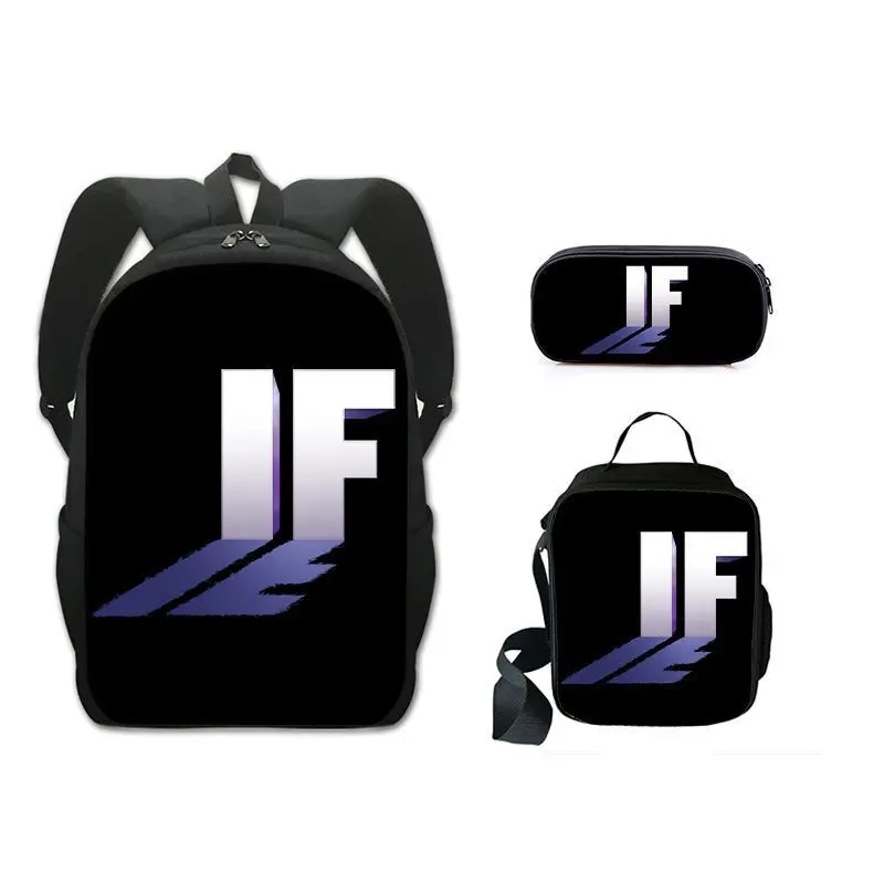 ヒップホップ人気面白い-if-3d-プリント-3-ピース-セット生徒スクールバッグラップトップデイパックバックパックランチバッグ鉛筆ケース