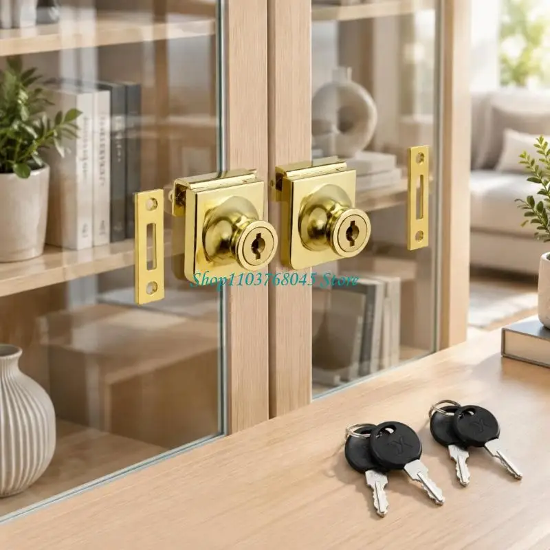 R53F Gold-Tone Glass Cabinet Lock Set with Rectangular Hardware & Individual Access, Screw-Tightened Glass Cabinet Lock for