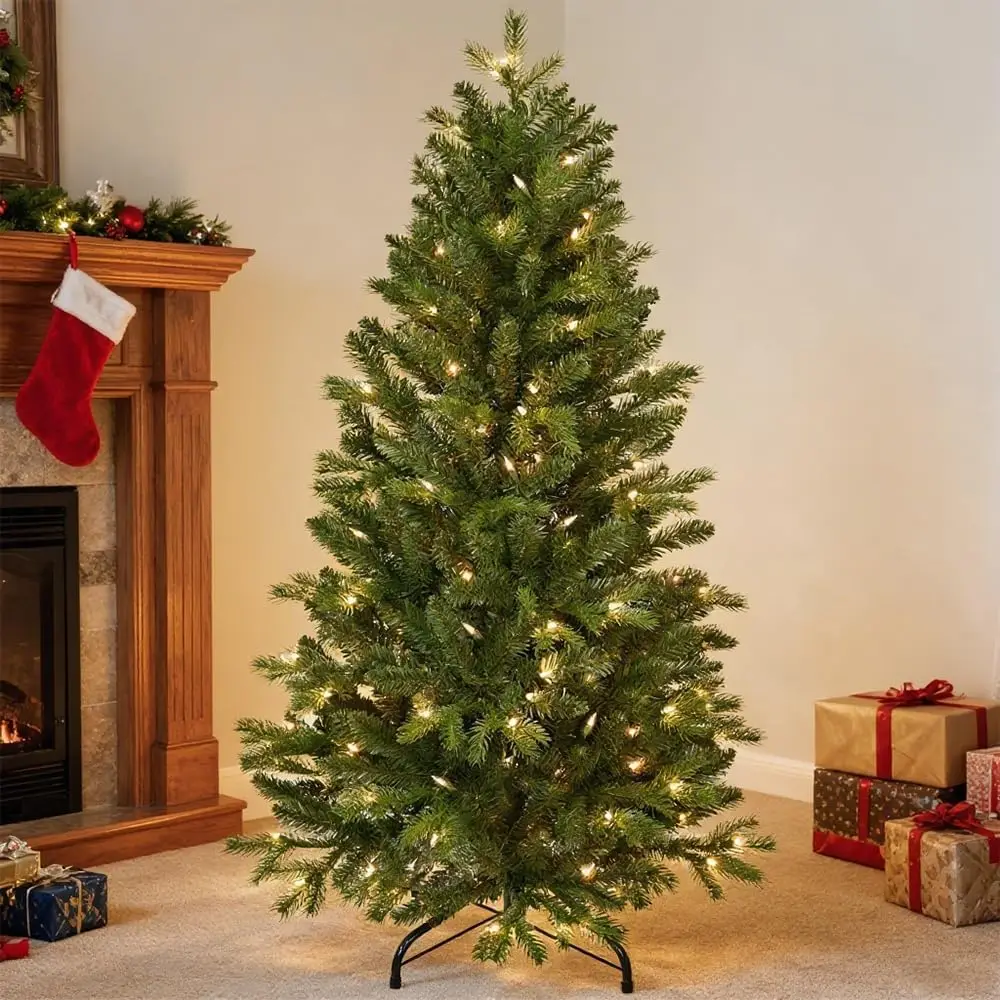 

4ft Pre-lit Slim Christmas Tree with 150 Lights, Easy Assembly Hinge Design, 495 Real Touch Tips