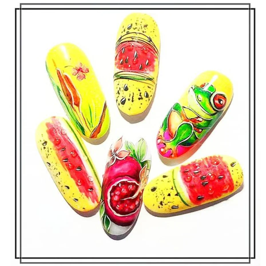 Fruit Lemon Water Nail Decal Sticker, Summer Autumn Winter Design Nail Art Sliders, Foil Manicure Decoration