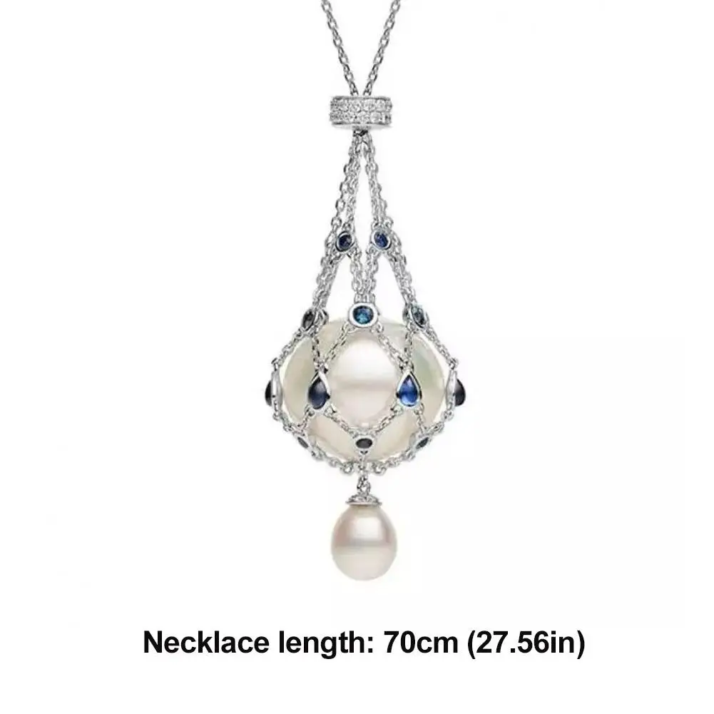 Pearl & Gemstone Pendant Necklace Elegant Pearl Pendant Necklaces For Women Temperament Braided Mesh Necklace Clothes Accessory