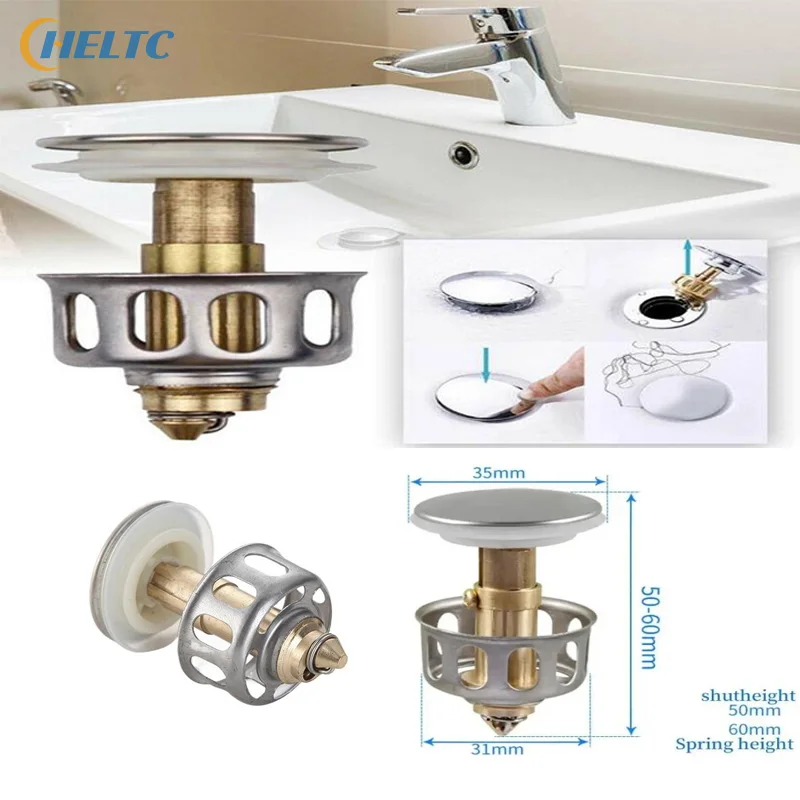 

Basin Drains Universal Metal Filter Valve Pop-up Drainer Waste Stopper Bathtub Strainer Plug Hair Catchers Bathroom Accessories