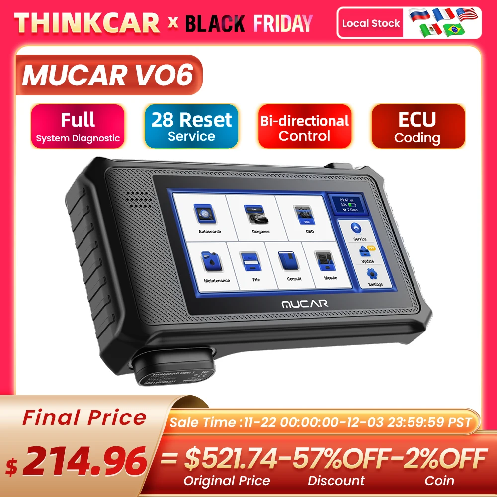 MUCAR VO6 OBD2 Scanner Full System Diagnostic Tools 28 Resets Auto Scan Tools  Support ECU Coding Bidirectional Control Function