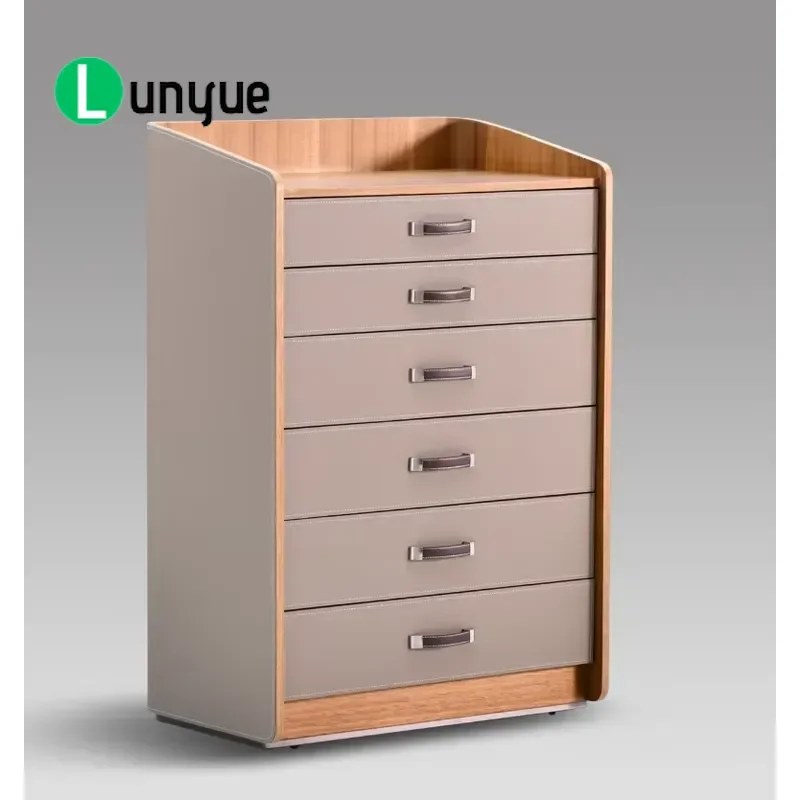 Modern Italian Luxury 6 Drawer Cabinet MDF Saddle Leather Finish Simple Design Storage Furniture for Living Room Bedroom Home