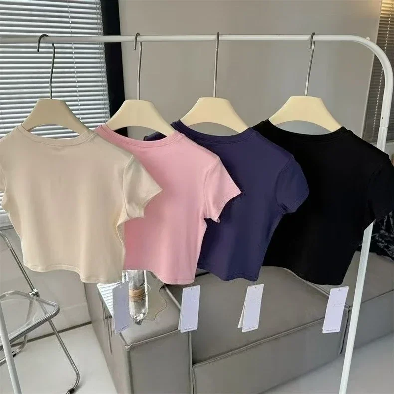 

New aI Yoga Summer Solid Color T-Shirt Urban Casual Cropped European Style Sleeveless Fashionable Casual Shorts Set For Women