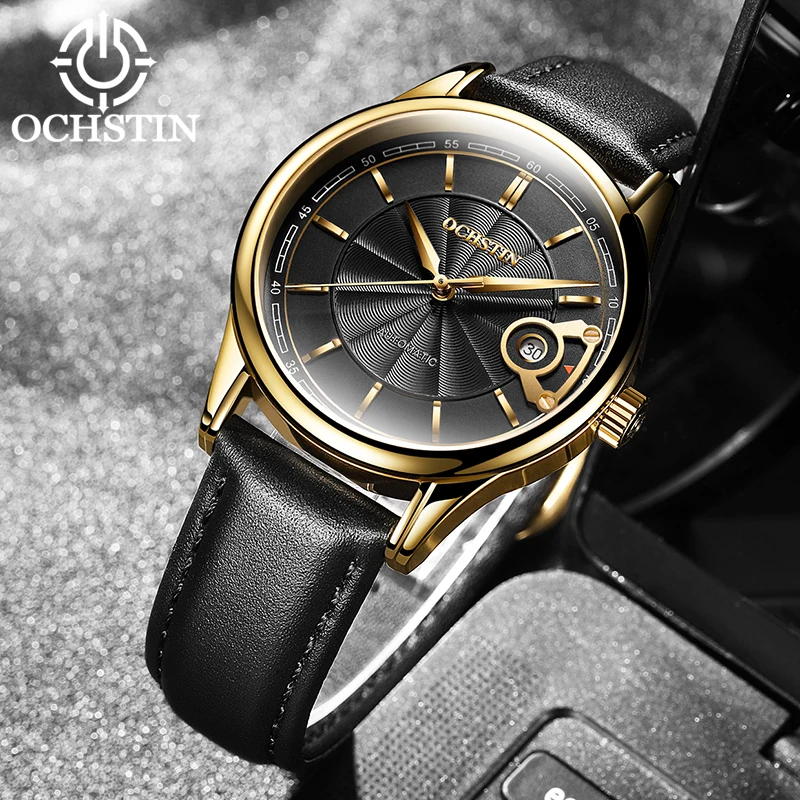 شخصية بسيطة الأعمال عارضة الحركة الميكانيكية التلقائية ووتش حزام من الجلد الساعات الميكانيكية للرجال #3