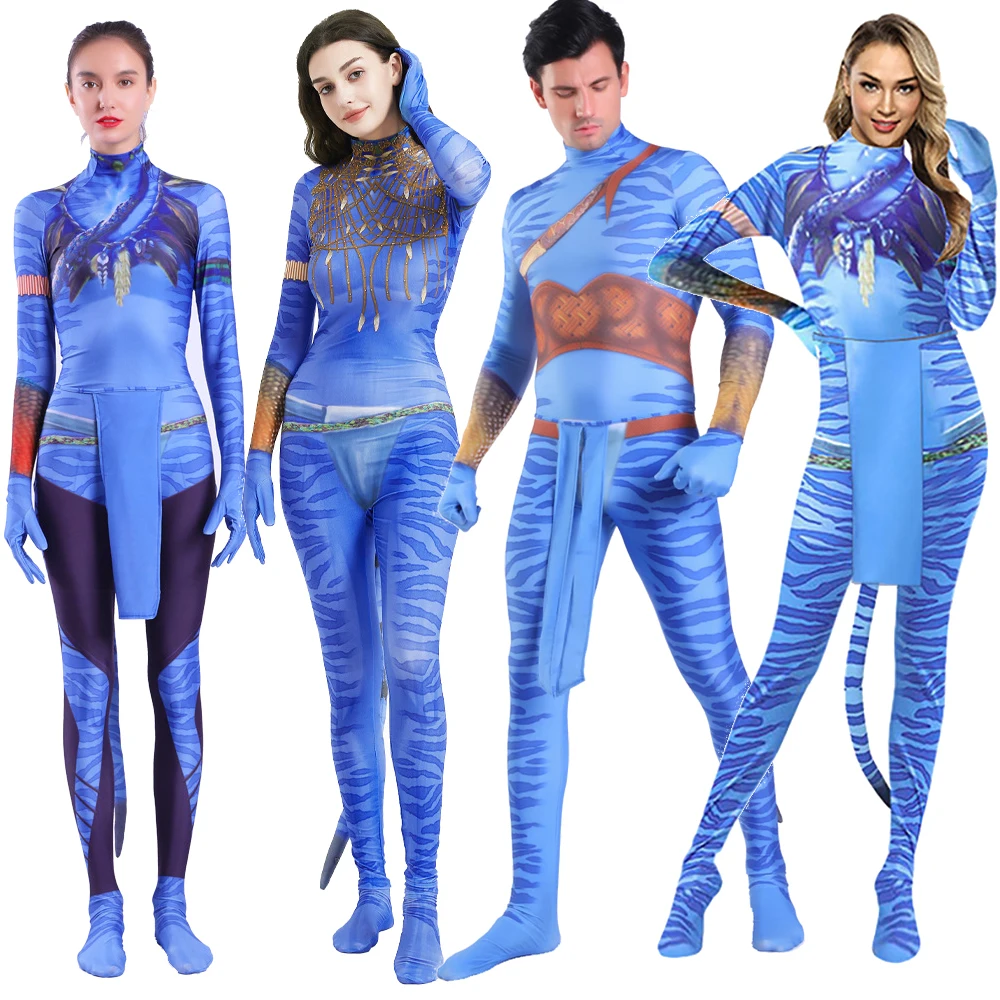 Avatar Kostuum Cosplay Vrouwen En Mannen Paar En Kinderen Familie Meisje Bobysuit Jumpsuit Alien De Weg Van Water Kerst Halloween