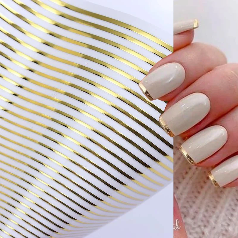 1pc prata ouro linhas listra etiqueta do prego decalques tira de metal luxo unhas slider 3d auto adesivo design arte do prego adesivos papel