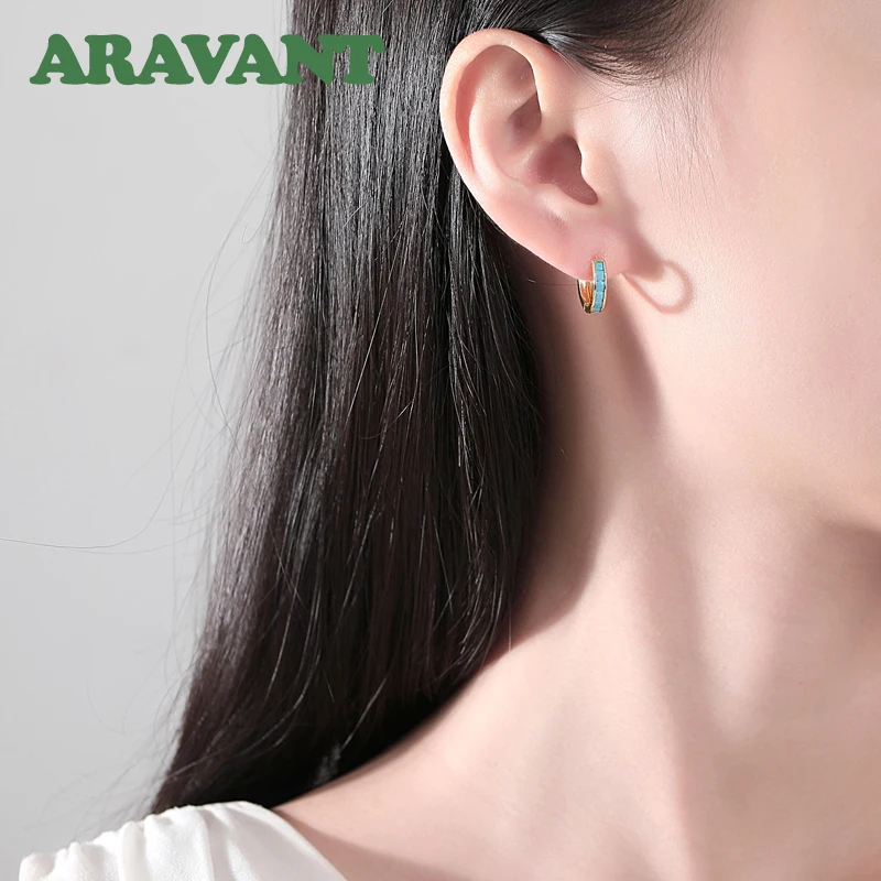Aravant 925 Silver Blue Turquoise Hoop Earring For Women Fashion Jewelry