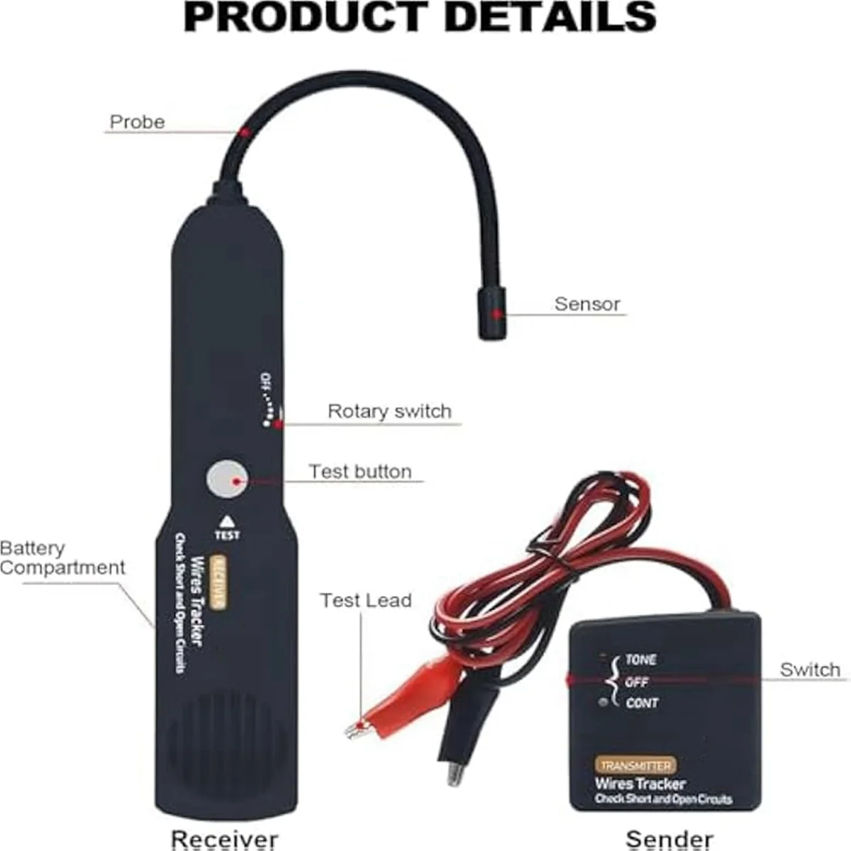 ABYA 2 قطعة معرف الكابلات الكهربائية ، جهاز تعقب الكابلات الكهربائية ، جهاز اختبار الدائرة الكهربائية المفتوحة والقصيرة للسيارات