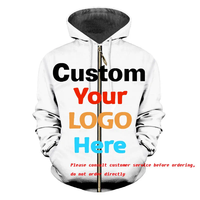 

New 3D Printed DIY Zip-up Hoodie Men Women Fashion Casual Tops Customize Streetwear Hoodies Personality Custom Zipper Pullovers