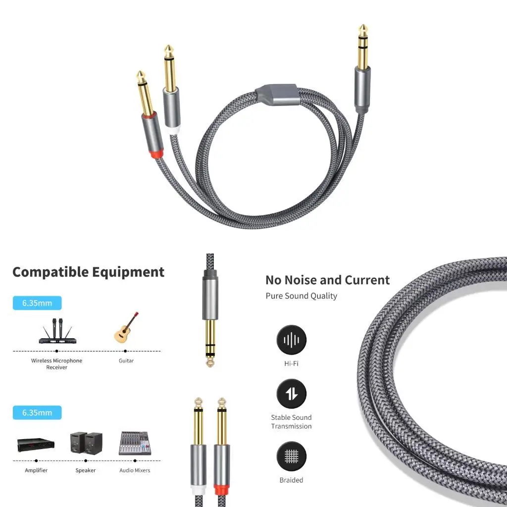 193A 6.35mm Stereo Male To 2 Mono Male Y Cable With OFC Conductors For Sound Systems