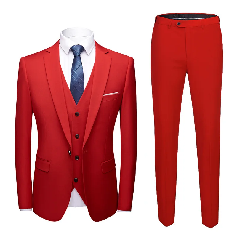 

New Pure Color Men's Wedding Suit Tee-Piece Set Busin Casual Large Size Formal Wear Special Wide Fit Button Decorated
