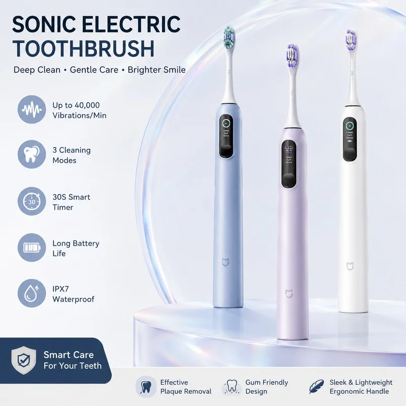 2026 NEW Sonic Vibration Electric Toothbrush Pro Smart 4 Modes Long Battery Life IPX8 Waterproof LED Screen Gift Brush 4 Head