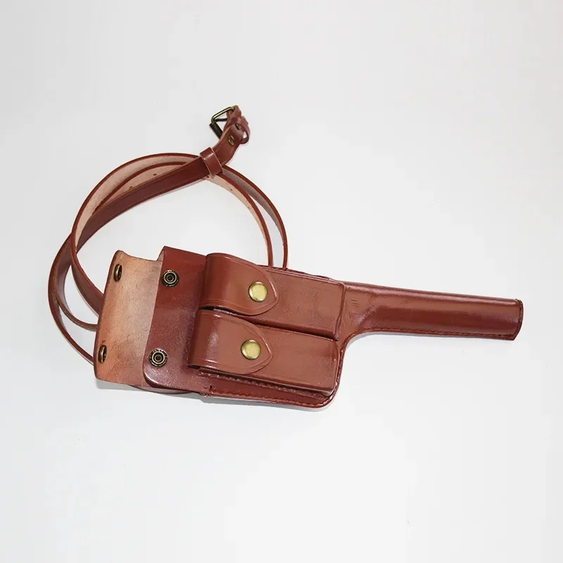 WWII German M1932 Mauser C96 Broomhandle Leather Holster, Brown With Shoulder Strap Replica for Collection Cosplay