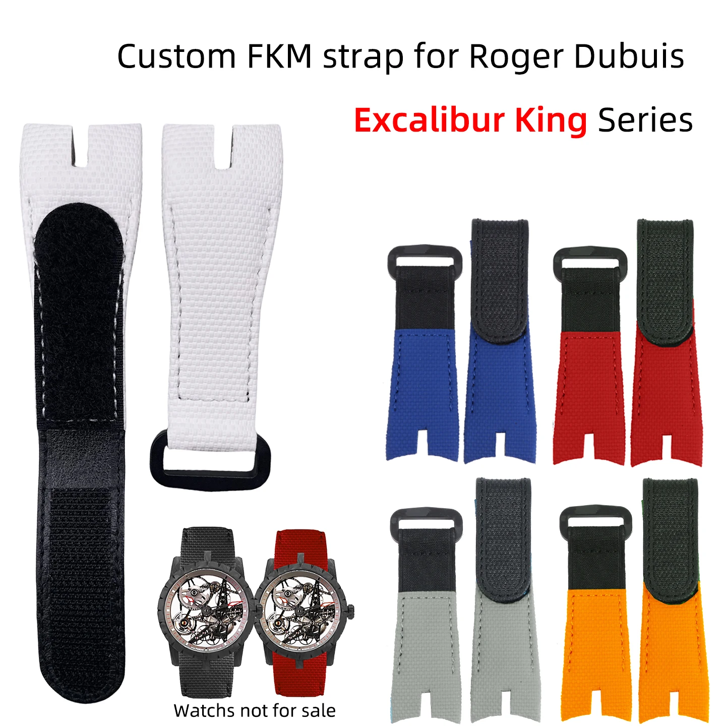 ‌ Viton strap for Roger Dubuis Excalibr King custom FKM strap Hook & Loop Nylon pattern Watch Band Waterproof Black/Blue Orange