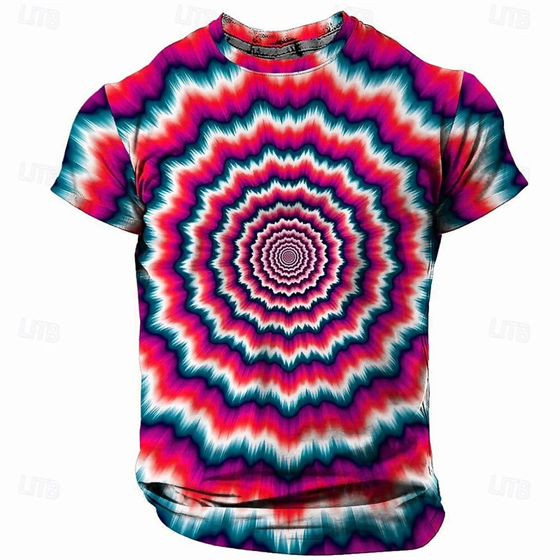 Psychedelic Dizziness Pattern T-shirt Men Unique Personality Street Crewneck T Shirts 3D Print Colorful Pattern Harajuku Tee Top