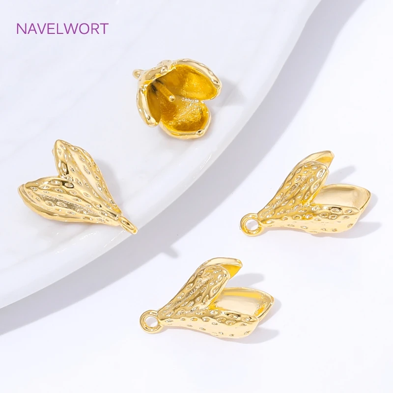 18K Gold Plated Brass Flower Bud Beads Caps with Pearl Mounting Connectors,Bail For Jewelry,DIY Necklace Making Accessories