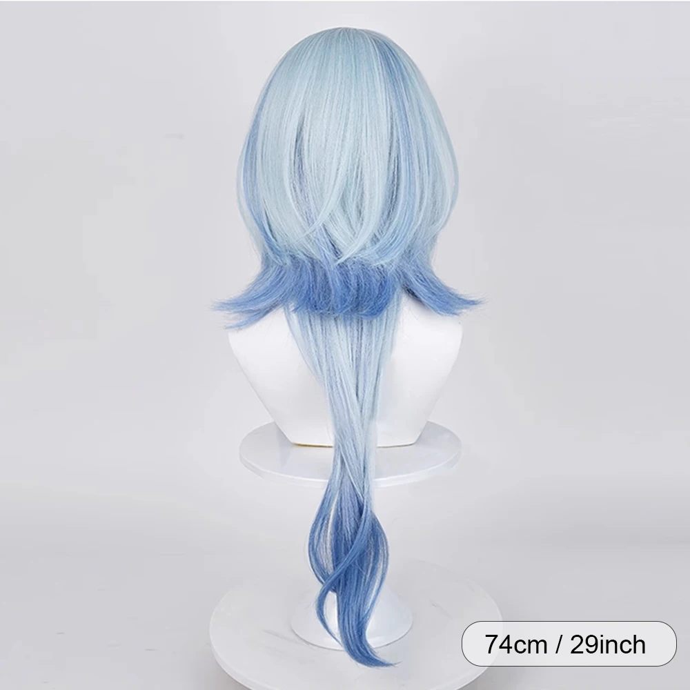 Long Straight Wavy Synthetic Ombre Blue Highlights Layered Wig Anime Game Cosplay Fluffy Wig for Daily Party