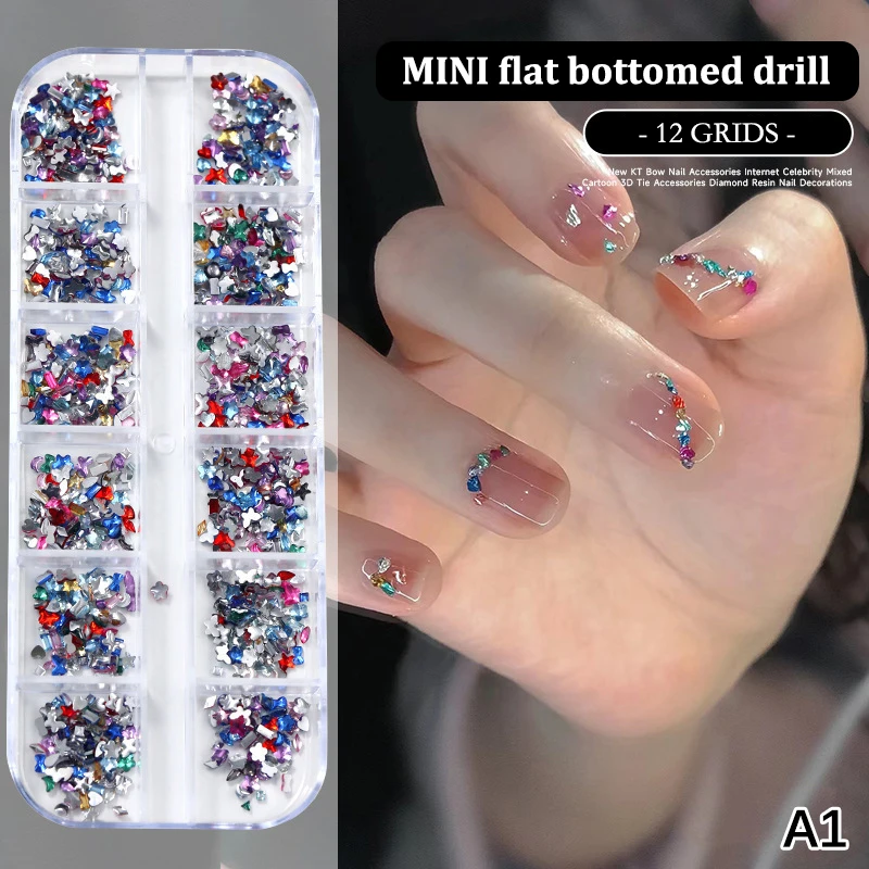12 Grids/Box Mixed Nail Art Multi Shape Flat Back Crystal Rhinestone Dazzling Diamonds Strass Manicure Tip 3D Decoration