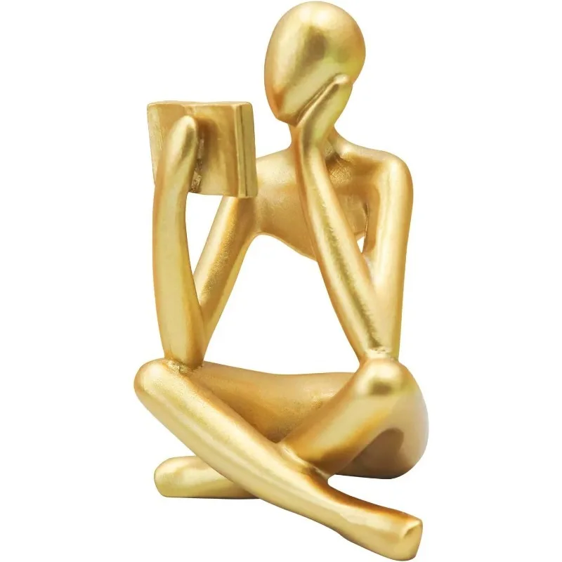 Art Ornament Modern Aesthetic Figurine Decoration Gold Reading Statue Thinker Sculptures Abstract Suitable for Home