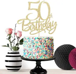 골드 해피 50 번째 생일 케이크 토퍼, 헬로 50, 50 세 환호, 멋진 파티 장식 (50)