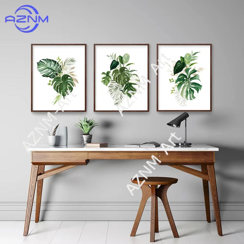 1/3pcs Tropical Leaf Print Posters Monstera Leaf Palm Banana Canvas Painting Green Leaves Wall Art Living Room Decoration