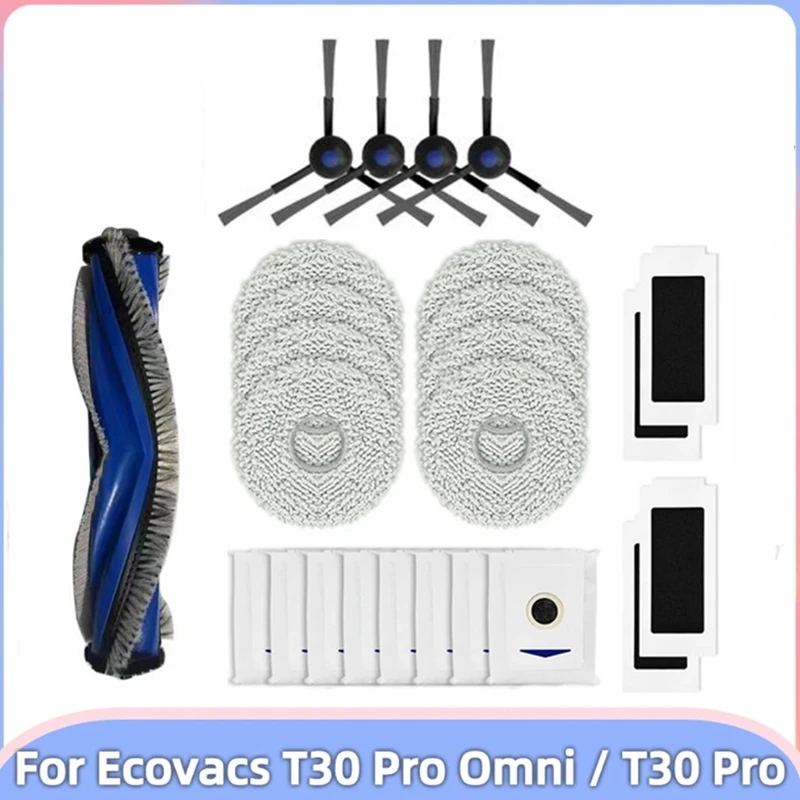 

Accessories Kit For Ecovacs Debot T30 Pro Omni / T30 Pro Vacuum Cleaner Washable Main Side Brush Filter Dust Bag Mop