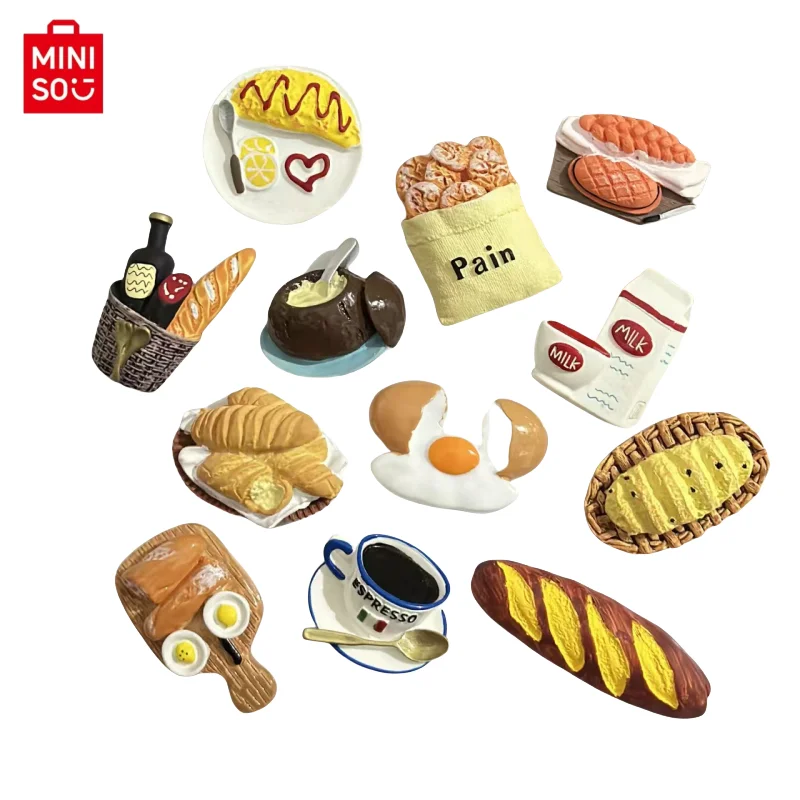 Miniso Creative  Style Breakfast Milk Fried Eggs Bread Baking Refrigerator Sticker Magnetic Sticker Magnet Stone 3D Coffee Cup