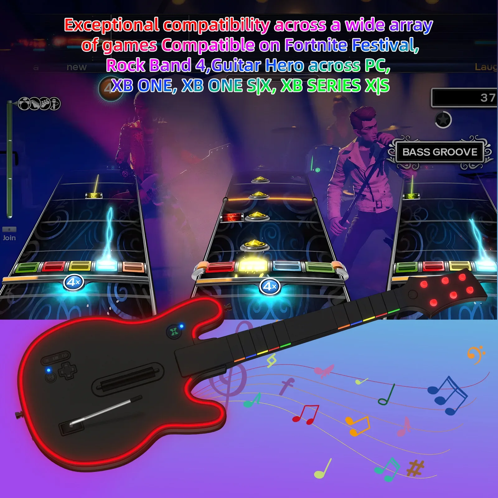 for JYS-X150 Multi-platform 2.4G wireless guitar game console For xbox one / S Xbox Series X/S PC Controller RGB light
