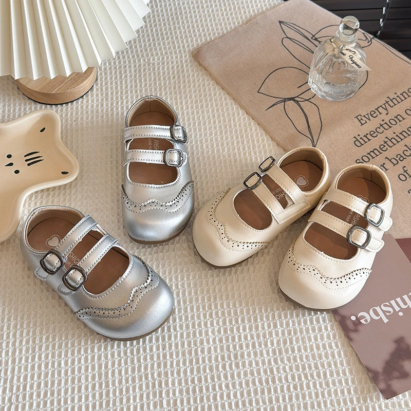 

Four Seasons Comfortable Best Kids Shoes Mary Jane Double Buckle Brogue Non-Slip Soft Sole Casual Daily School Shoes for Girls