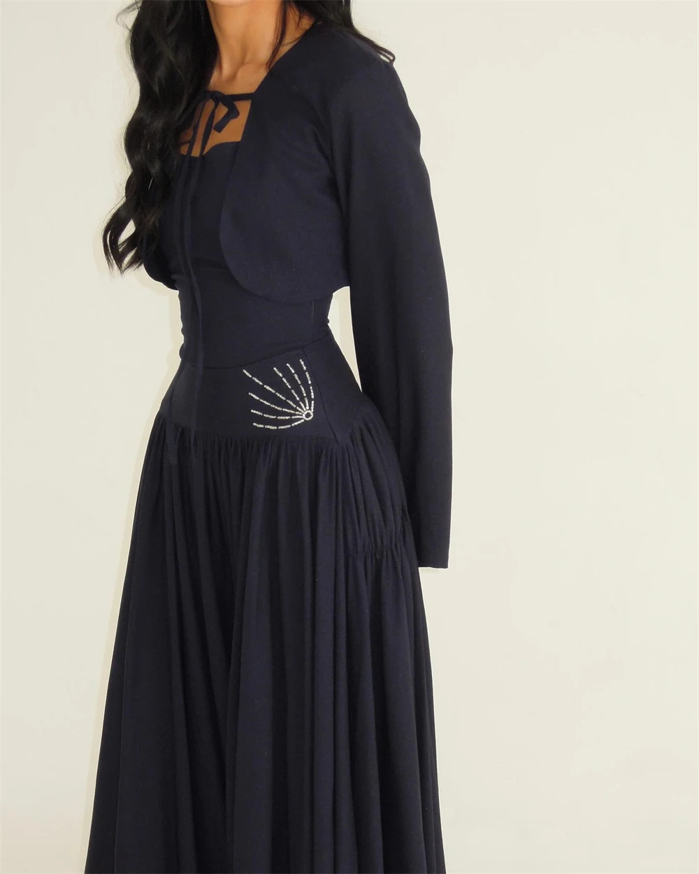 Robe de soirée en mousseline de soie noire, personnalisée, Simple, moderne, manches longues, robes de soirée de luxe, traîne de balayage, robes d'occasion spéciale