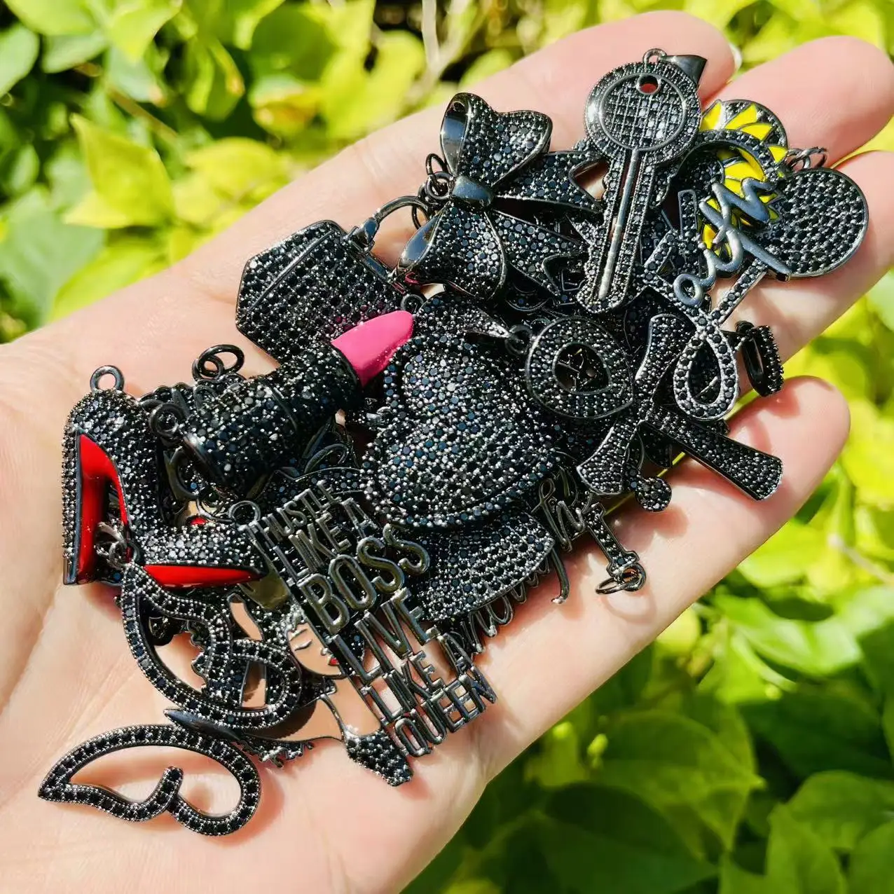 20Pcs RANDOM Style Zircon Pave Black Plated Copper Charms Mix for Women Jewelry Making DIY Bracelets Necklaces Earrings