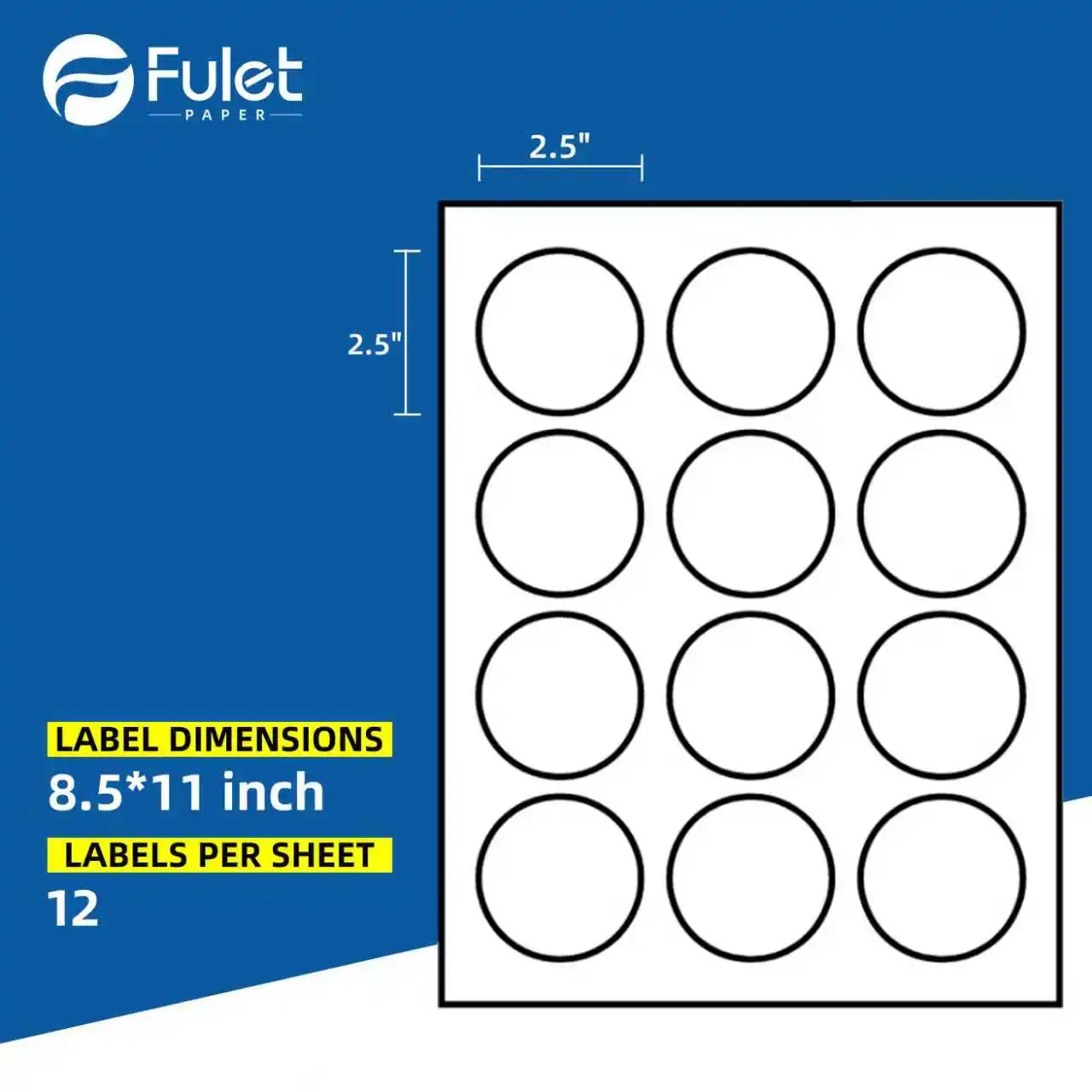 12 Round labels per sheet size 8.5x11 inch matte sticker paper label sheet  for laser and inkjet printers