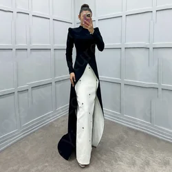 Classic Black and White Evening Dresses Contrast Color Prom Party Dresses Long Sleeves Wedding Guest Gowns High Neck Customized