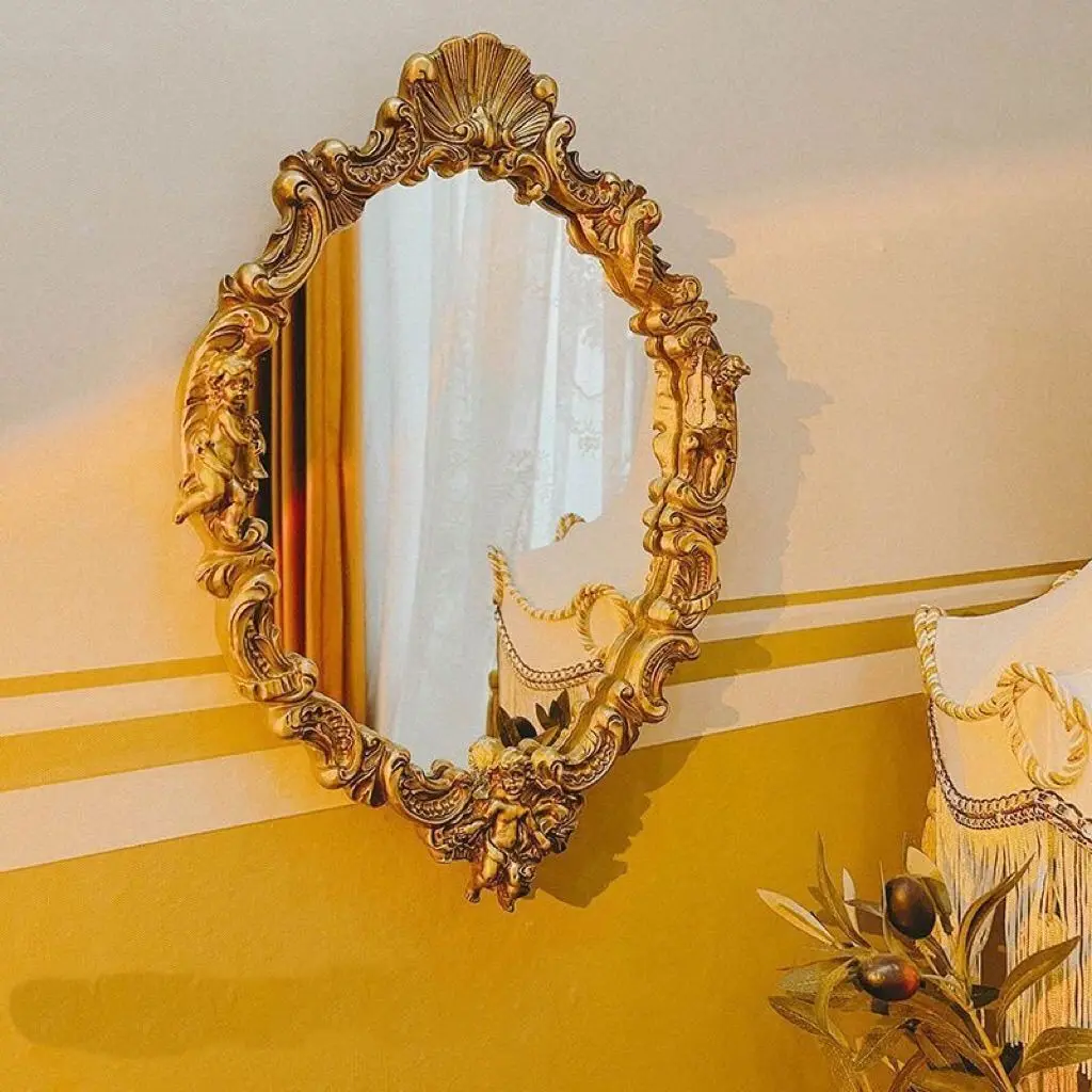 European retro mirror angel carved ins wind dressing mirror bedroom living room angel mirror wall hanging combination decoration