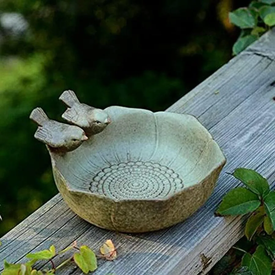【Spot goods】5.9" Ceramic Birdbath Bowl Wild Bird Feeder Food Holder Container Bird Feeding Tray for Outside Bee Water Bath Outd view 5