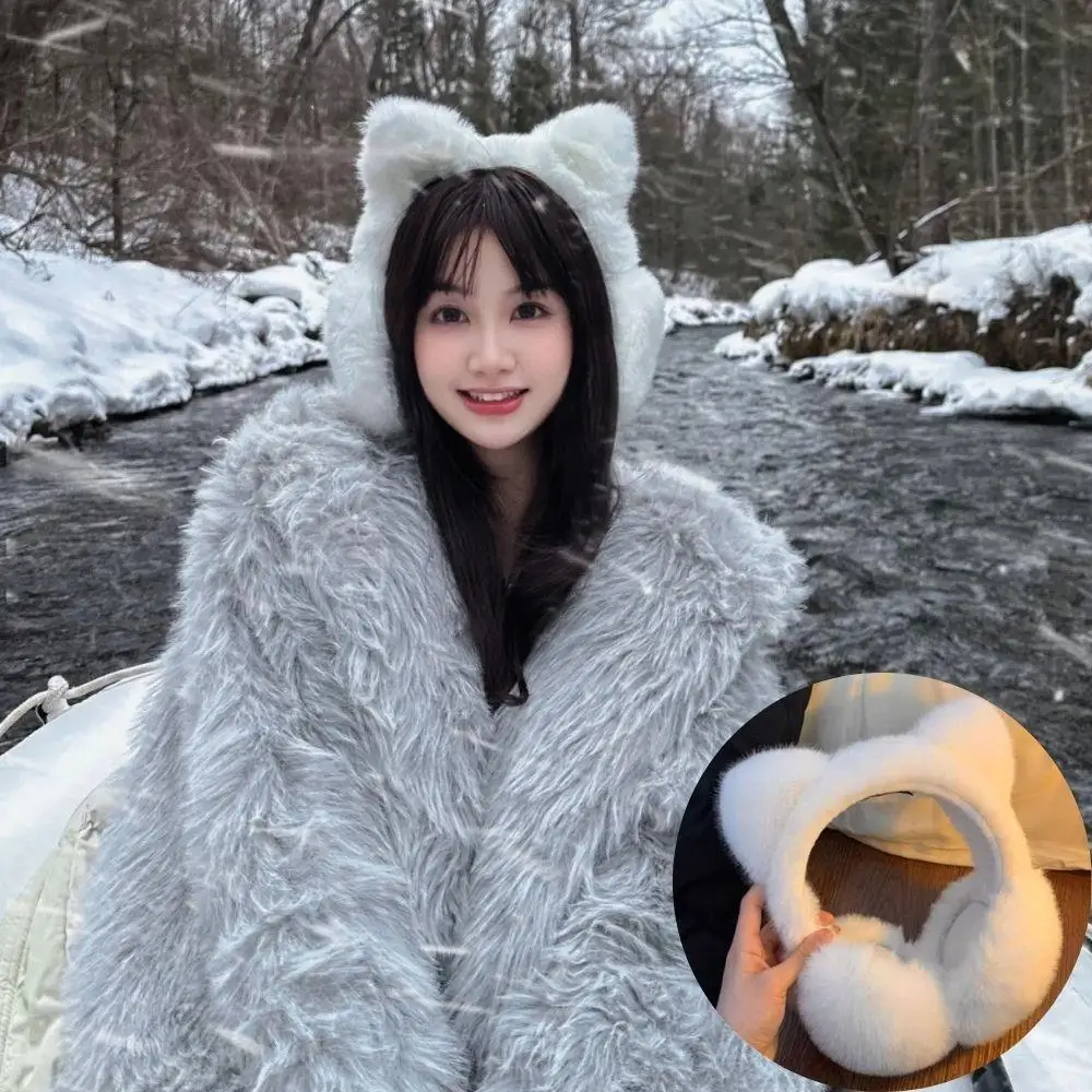 ที่ปิดหูขนนุ่มสไตล์เกาหลีสำหรับฤดูใบไม้ร่วงและฤดูหนาว สำหรับผู้หญิงและเด็ก น่ารัก รูปหูแมว ป้องกันความหนาวเย็น ใช้กลางแจ้ง หนานุ่ม