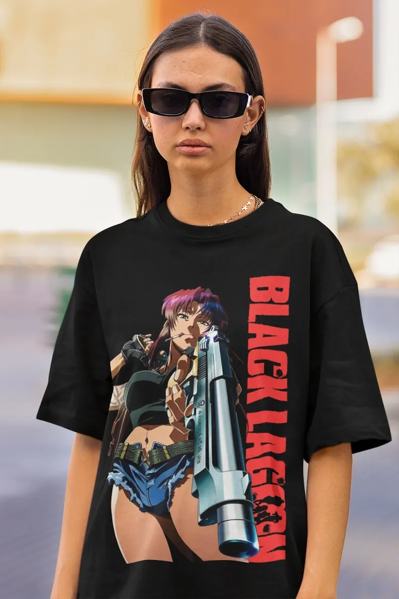 UNISEX Black Lagoon Anime T-Shirt, Revy Graphic Tee Waifu Manga Shirt