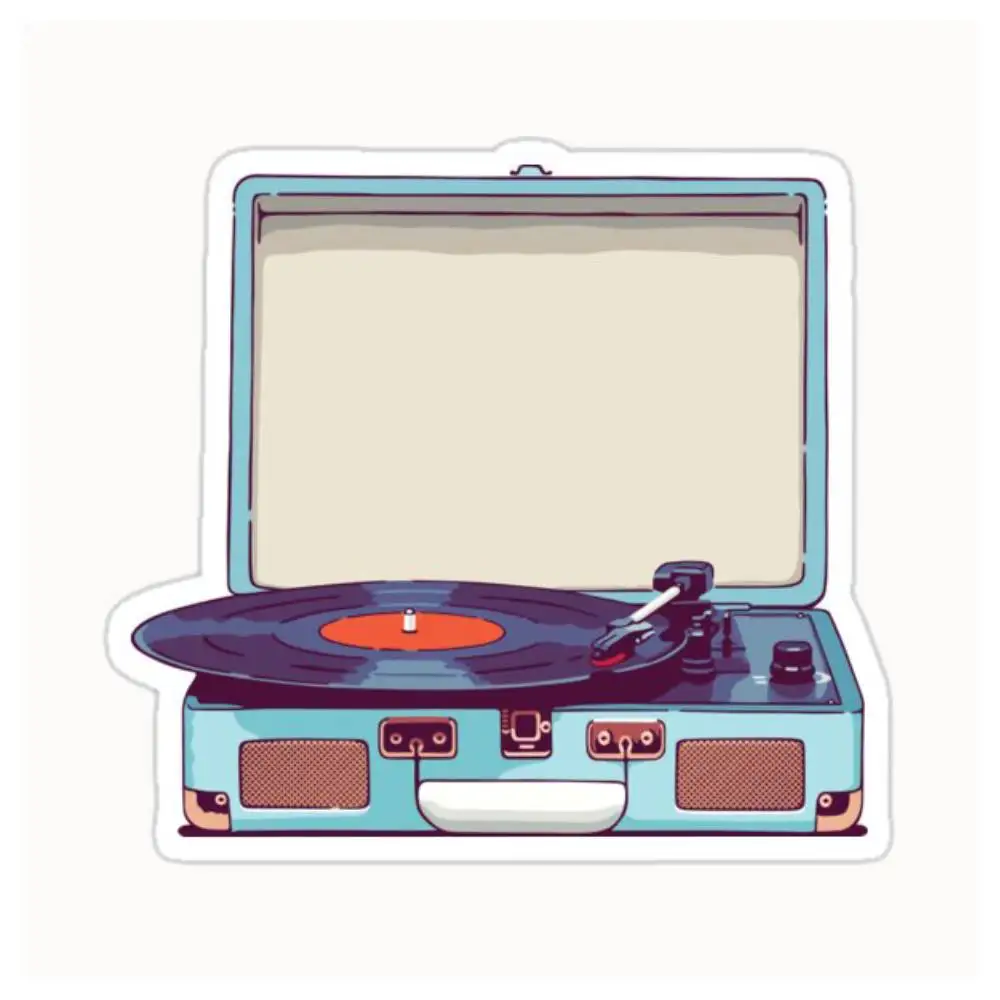 Blue Vinyl Record Player Waterproof Stickers For Decorating Car Windows Motorcycles And Computers.