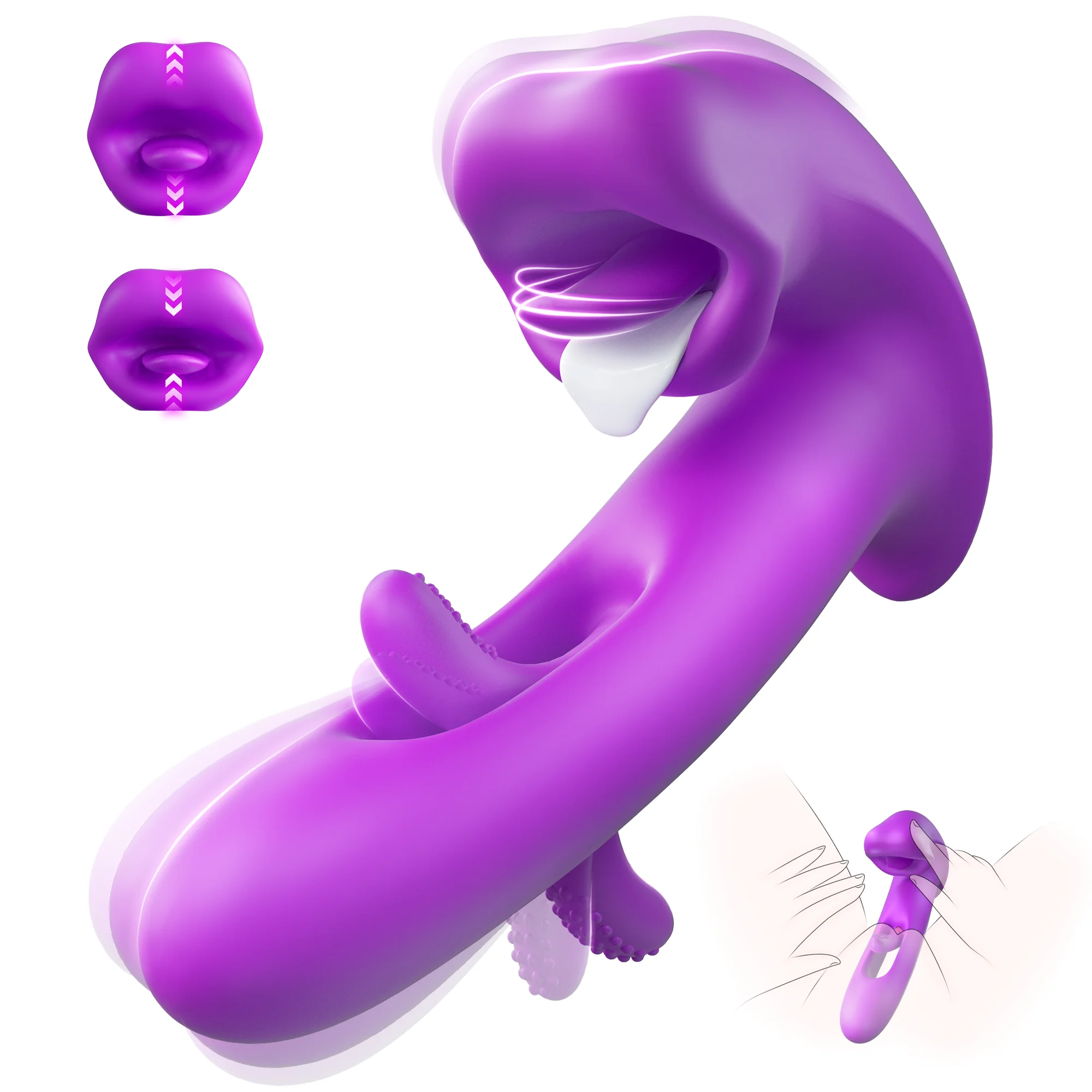 2 in 1 Realistic Lips Clitoris Vibrator for Woman G Spot Sex Toy with 10 Flapping Vibrating and Licking Tongue Modes Masturbator