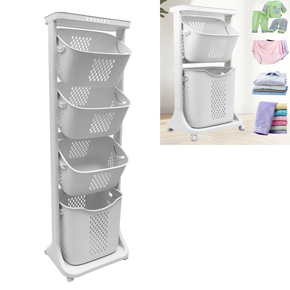 

2/4 ярусная корзина для белья, органайзер для грязной одежды, тележка на колесиках, съемные ведра для хранения, корзина, 4-колесная игрушечная тележка, бытовая