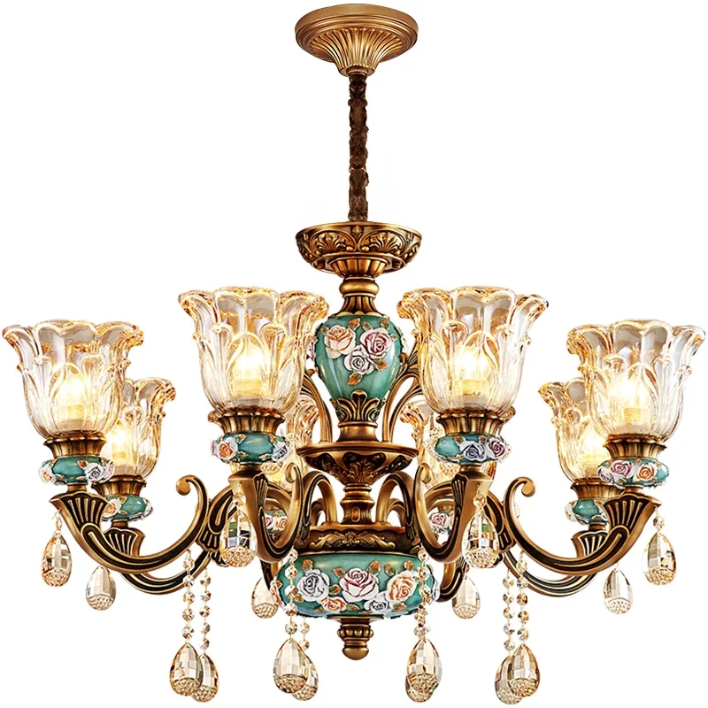 European-Style Luxurious And Grand Chandelier Living Room Lamp Crystal Retro Resin Highend Villa