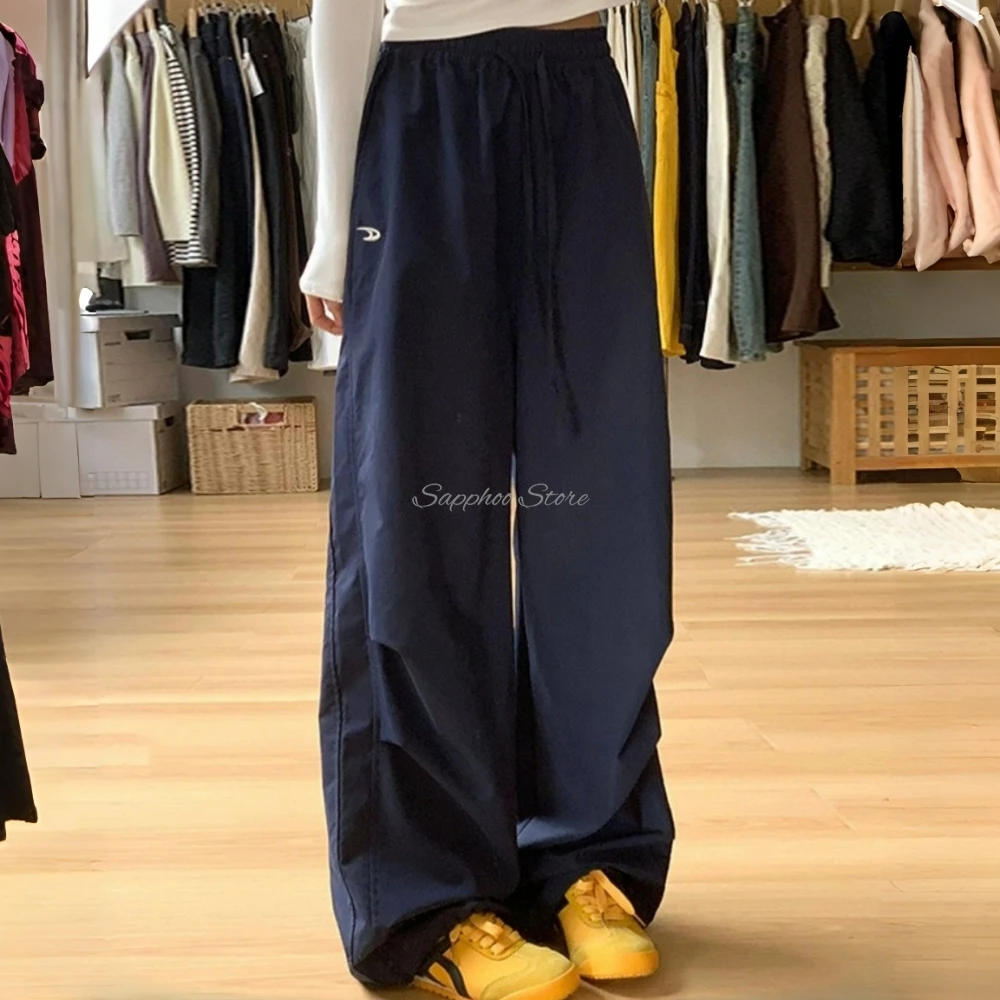

2026 Fashion Casual Loose Streetwear Loose Jogger Trousers Extended Cargo High Street Pant Vintage High Waist Women Pants Solid