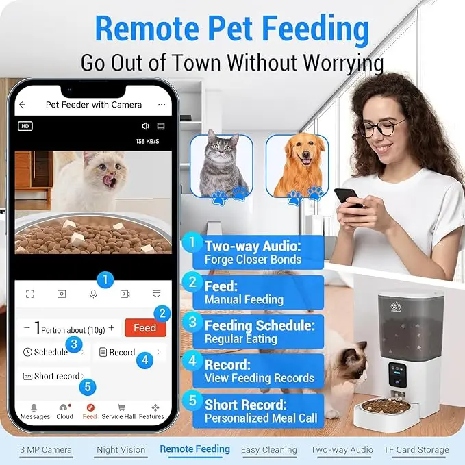 Automatic Cat Feeder with 2K Camera:5G WiFi Automatic Dog Feeder with Night Vision,Cat Food Dispenser with 7L Large Food Storage