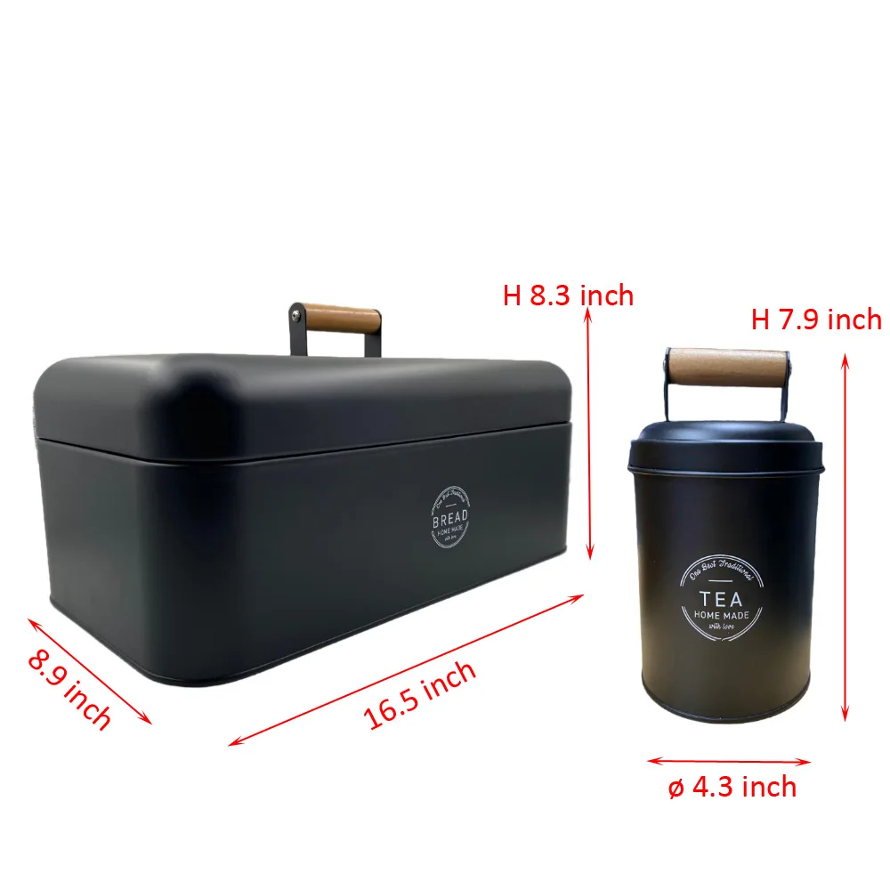 Bread Box with 3 Matching Coffee Tea Sugar Canisters for Storing Loaves, Pastries, Muffins, Dry Food Use in Kitchen Counter 3