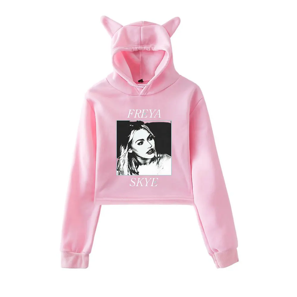 

Freya Skye Merch винтажная уличная одежда 90-х годов с логотипом, толстовки с капюшоном для девочек, укороченный модный спортивный пуловер с кошачьими ушками