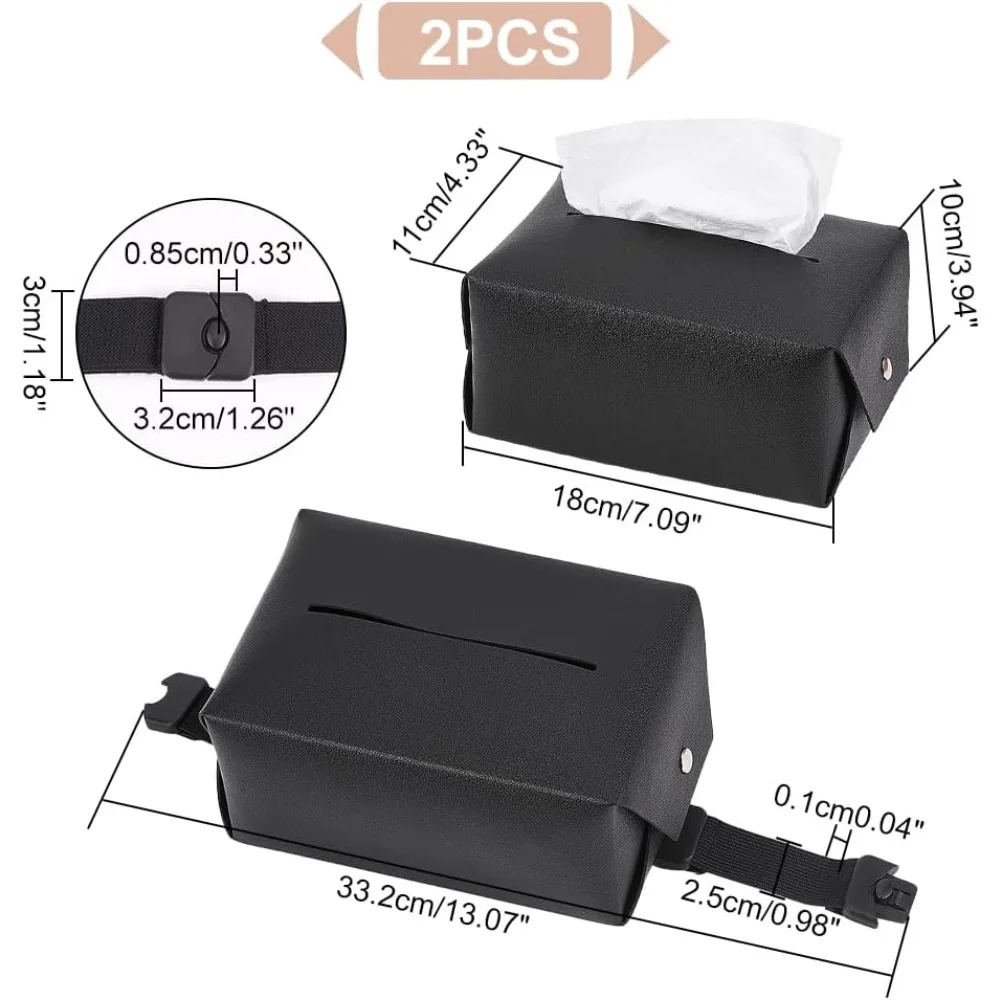 2pcs Car Backseat Tissue Holdr, PU Leather Tissue Box Detachable Pull-Out Tissue Organization Box Car Back Seat Napkin Dispenser